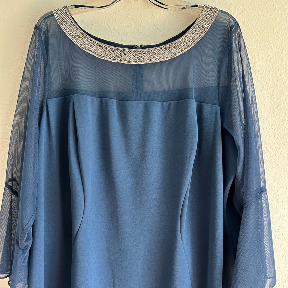 ALEX EVENINGS Cocktail Dress Sz 24W Wedgewood Blue Crystal Neckline Illusion - Picture 3 of 12